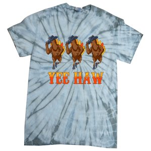 Turkey Cowboy Yeehaw Thanksgiving Day Rodeo Western Cowgirl Tie-Dye T-Shirt