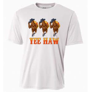 Turkey Cowboy Yeehaw Thanksgiving Day Rodeo Western Cowgirl Cooling Performance Crew T-Shirt