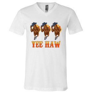 Turkey Cowboy Yeehaw Thanksgiving Day Rodeo Western Cowgirl V-Neck T-Shirt