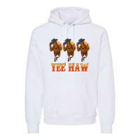 Turkey Cowboy Yeehaw Thanksgiving Day Rodeo Western Cowgirl Premium Hoodie