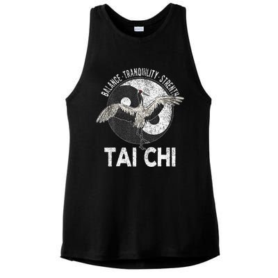 Tai Chi Yin Yang Crane Chinese Martial Arts Retro Vintage Ladies PosiCharge Tri-Blend Wicking Tank