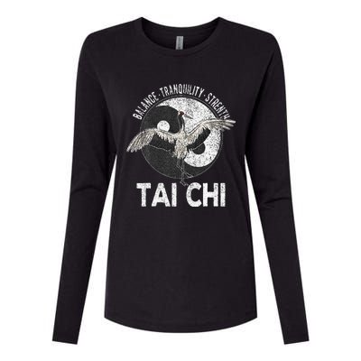 Tai Chi Yin Yang Crane Chinese Martial Arts Retro Vintage Womens Cotton Relaxed Long Sleeve T-Shirt