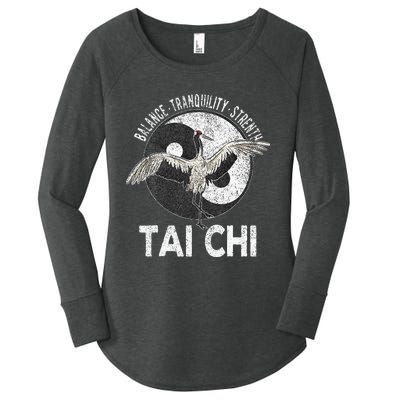 Tai Chi Yin Yang Crane Chinese Martial Arts Retro Vintage Women's Perfect Tri Tunic Long Sleeve Shirt