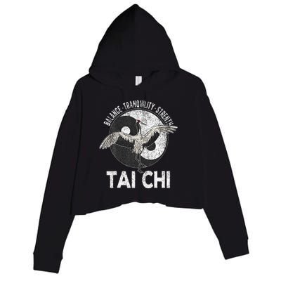 Tai Chi Yin Yang Crane Chinese Martial Arts Retro Vintage Crop Fleece Hoodie