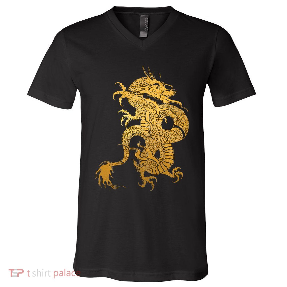 Traditional Chinese Yellow Dragon Tribal V-Neck T-Shirt
