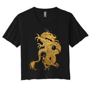 Traditional Chinese Yellow Dragon Tribal Women's Crop Top Tee