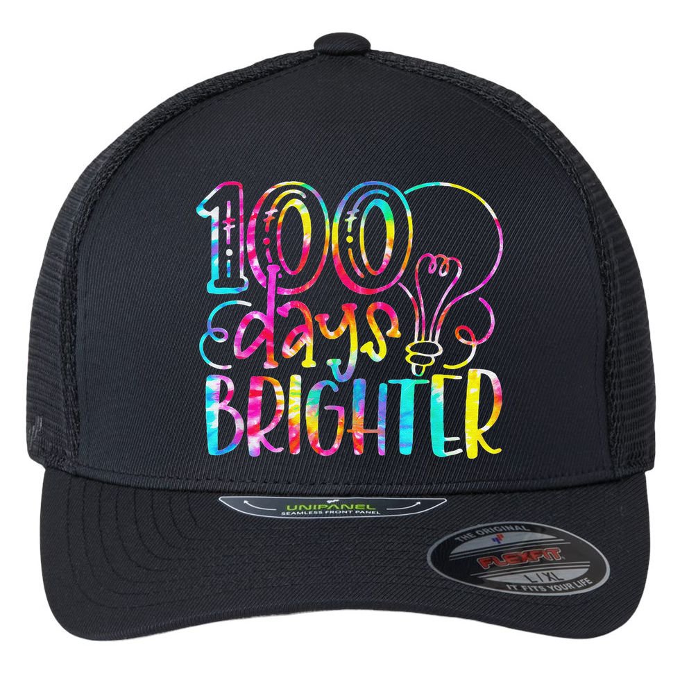 Tie Dye 100 Days Brighter Student Happy 100th Day Of School Flexfit Unipanel Trucker Cap