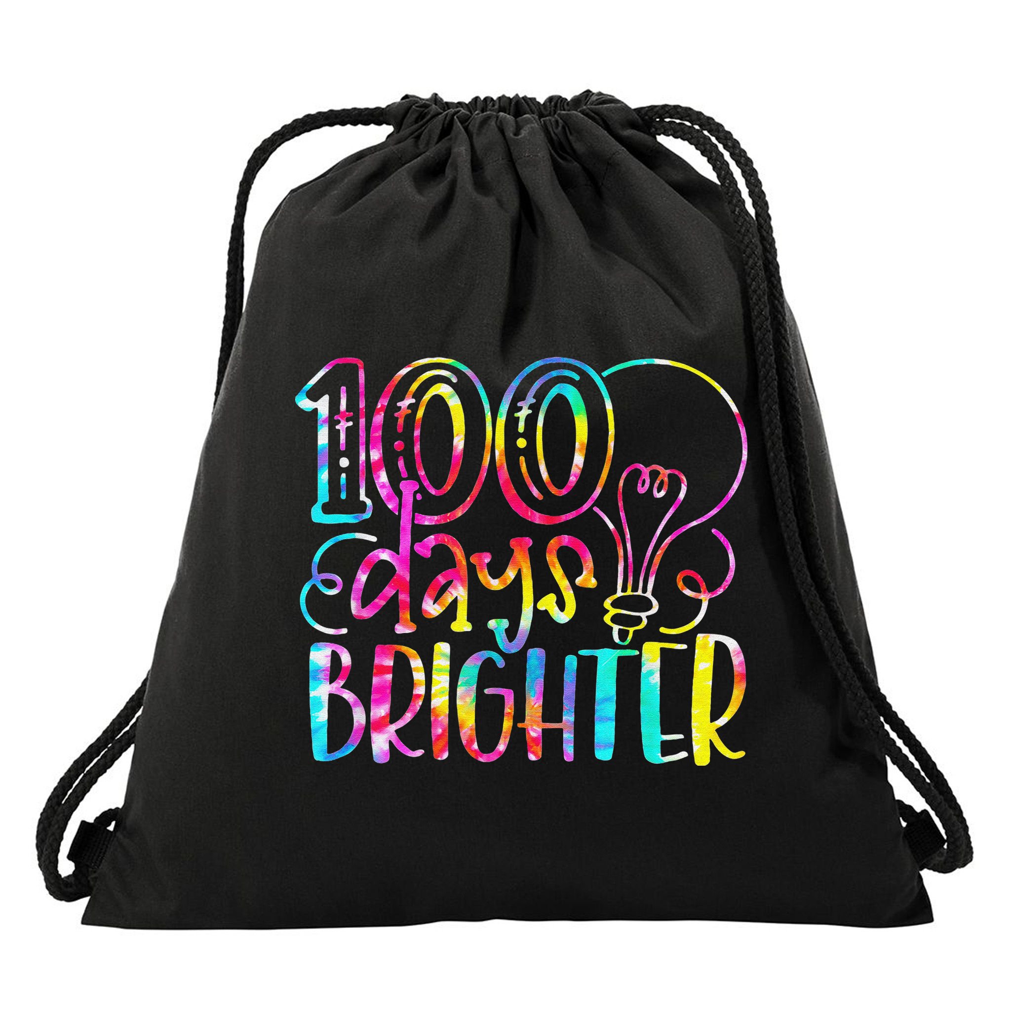 Tie Dye 100 Days Brighter Student Happy 100th Day Of School Drawstring Bag