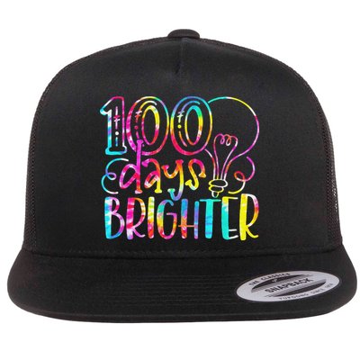 Tie Dye 100 Days Brighter Student Happy 100th Day Of School Flat Bill Trucker Hat