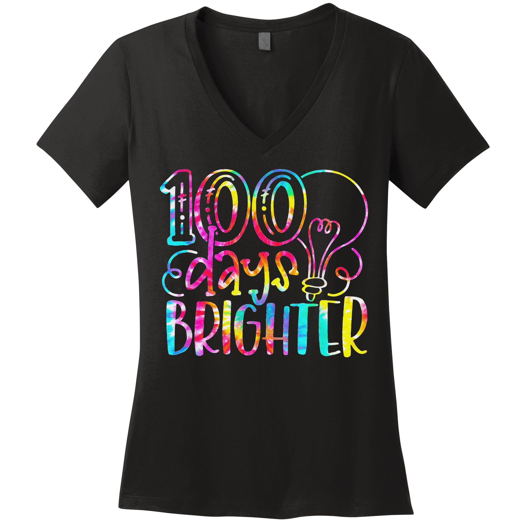 Tie Dye 100 Days Brighter Student Happy 100th Day Of School Women's V-Neck T-Shirt