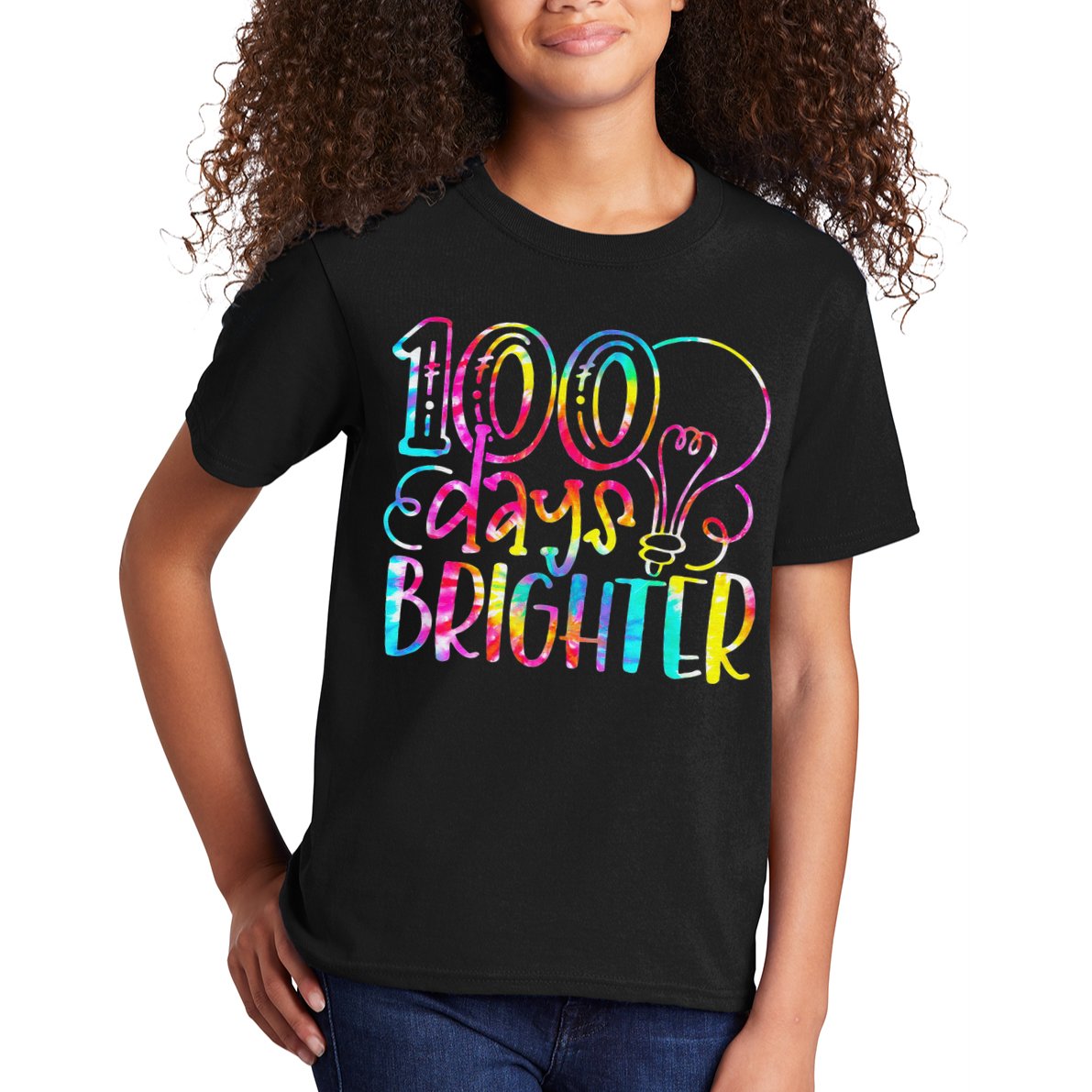 Tie Dye 100 Days Brighter Student Happy 100th Day Of School Kids T-Shirt