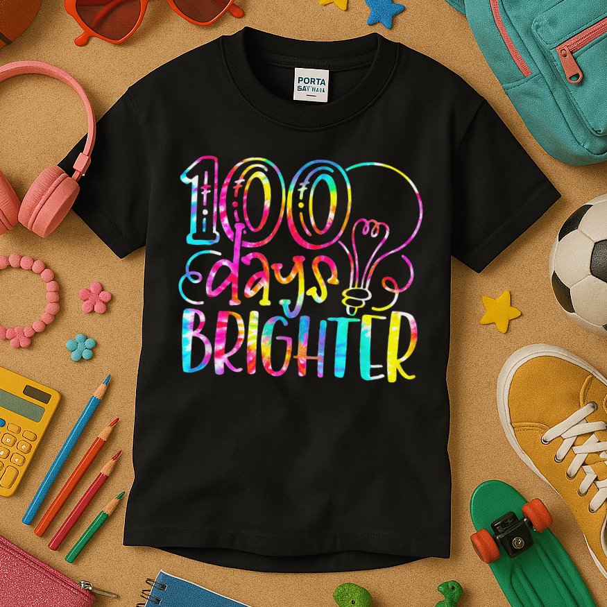 Tie Dye 100 Days Brighter Student Happy 100th Day Of School Kids T-Shirt