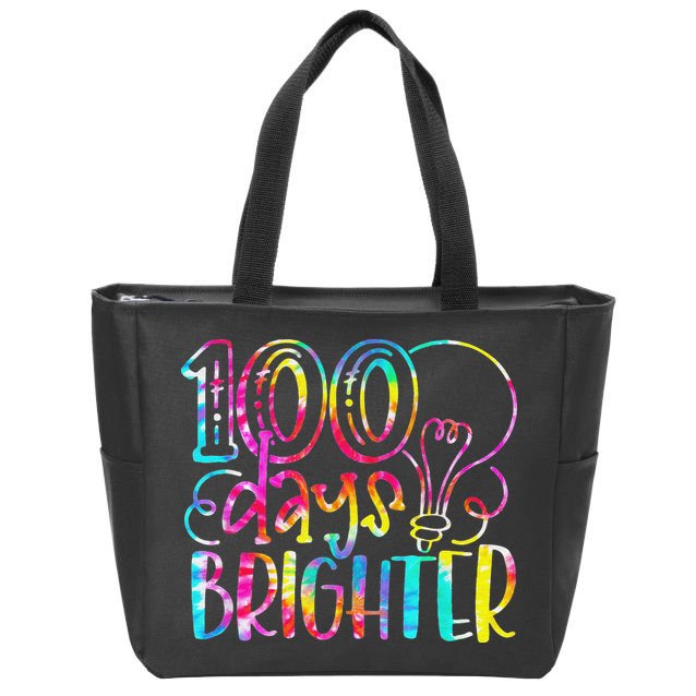 Tie Dye 100 Days Brighter Student Happy 100th Day Of School Zip Tote Bag