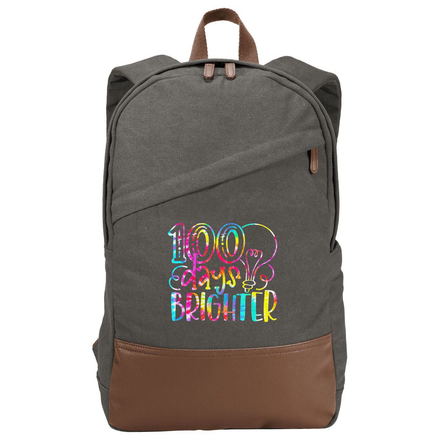 Tie Dye 100 Days Brighter Student Happy 100th Day Of School Cotton Canvas Backpack