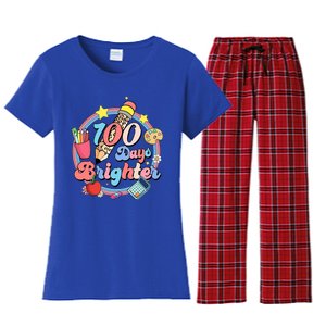 Tie Dye 100 Days Brighter Student Happy 100th Day Of School Gift Women's Flannel Pajama Set