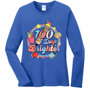 Tie Dye 100 Days Brighter Student Happy 100th Day Of School Gift Ladies Long Sleeve Shirt