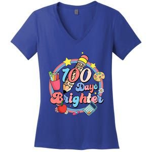 Tie Dye 100 Days Brighter Student Happy 100th Day Of School Gift Women's V-Neck T-Shirt