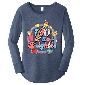 Tie Dye 100 Days Brighter Student Happy 100th Day Of School Gift Women's Perfect Tri Tunic Long Sleeve Shirt