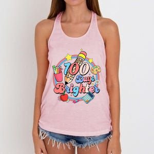 Tie Dye 100 Days Brighter Student Happy 100th Day Of School Gift Women's Knotted Racerback Tank