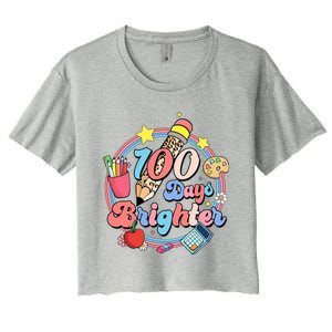 Tie Dye 100 Days Brighter Student Happy 100th Day Of School Gift Women's Crop Top Tee