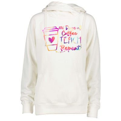 Tie Dye 100 Days Of Coffee Teach Repeat Teacher Coffee Great Gift Womens Funnel Neck Pullover Hood