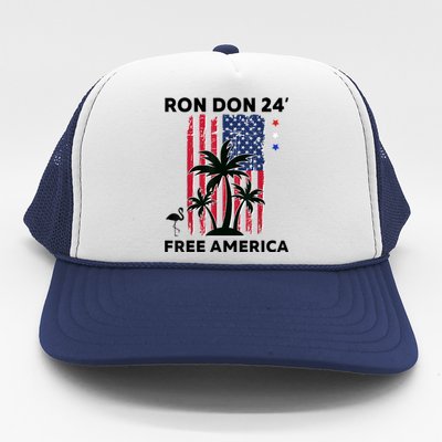 Trump Desantis 2024 Ron Don 24' American Flag Flamingo Stars Trucker Hat