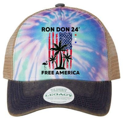 Trump Desantis 2024 Ron Don 24' American Flag Flamingo Stars Legacy Tie Dye Trucker Hat