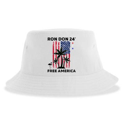 Trump Desantis 2024 Ron Don 24' American Flag Flamingo Stars Sustainable Bucket Hat