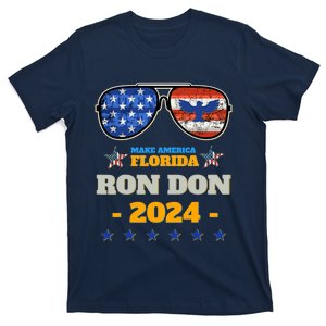 Trump DeSantis 2024 Ron Don 24' American Flag Sunglasses T-Shirt