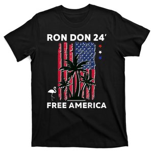 Trump Desantis 2024 Ron Don 24' American Flag Flamingo Stars T-Shirt