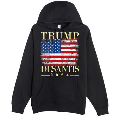 Trump Desantis 2024 Vintage Flag Premium Pullover Hoodie