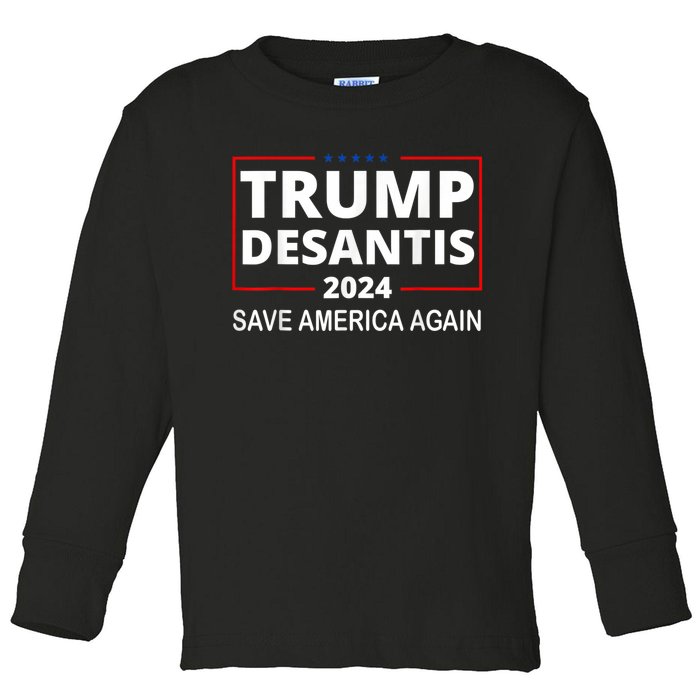 Trump Desantis 2024 Save America Again Republican Election Toddler Long Sleeve Shirt