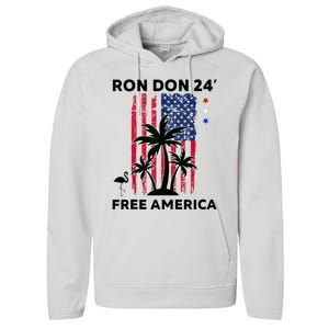 Trump DeSantis 2024 Ron Don 24 American Flag Flamingo Stars Performance Fleece Hoodie