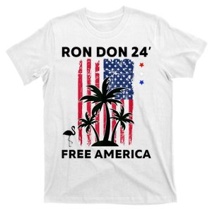 Trump DeSantis 2024 Ron Don 24 American Flag Flamingo Stars T-Shirt