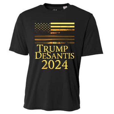 Trump DeSantis 2024 American Flag Vintage Distressed Sunset Cooling Performance Crew T-Shirt