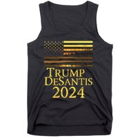 Trump DeSantis 2024 American Flag Vintage Distressed Sunset Tank Top