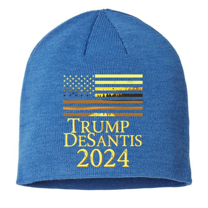 Trump Desantis 2024 American Flag Vintage Distressed Sunset Sustainable Beanie