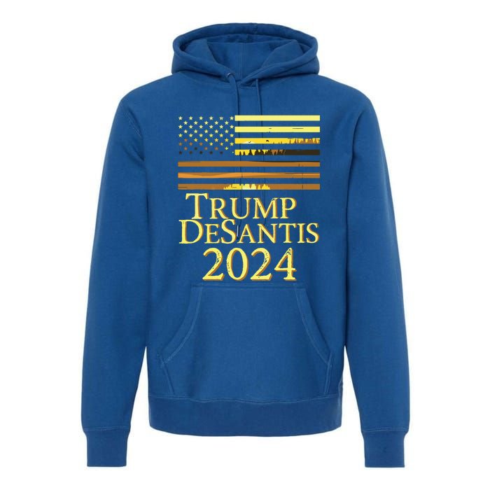 Trump Desantis 2024 American Flag Vintage Distressed Sunset Premium Hoodie