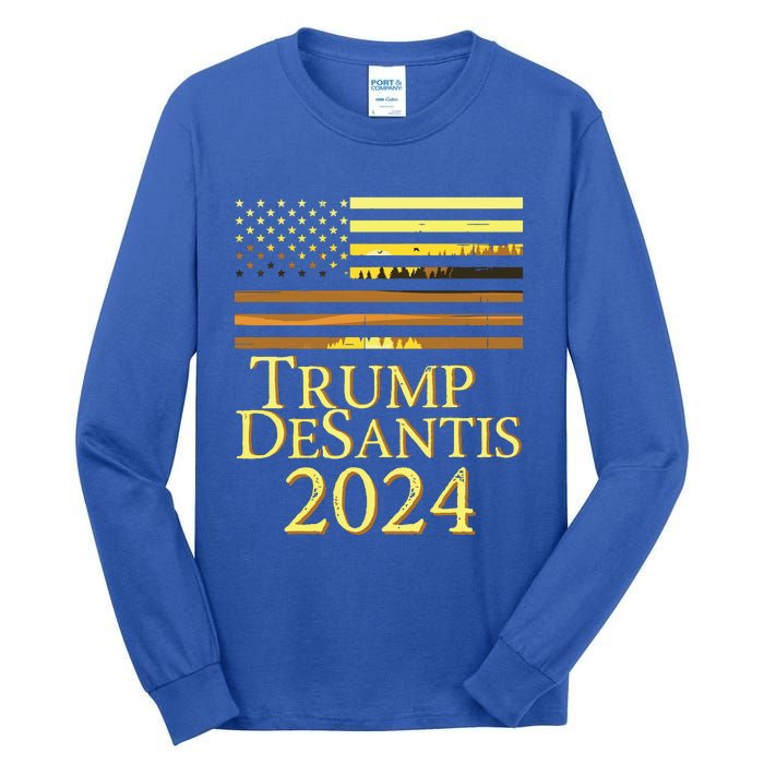 Trump Desantis 2024 American Flag Vintage Distressed Sunset Tall Long Sleeve T-Shirt