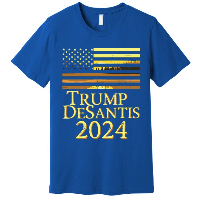 Trump Desantis 2024 American Flag Vintage Distressed Sunset Premium T-Shirt