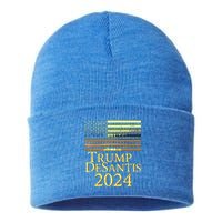 Trump Desantis 2024 American Flag Vintage Distressed Sunset Sustainable Knit Beanie