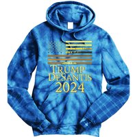 Trump Desantis 2024 American Flag Vintage Distressed Sunset Tie Dye Hoodie