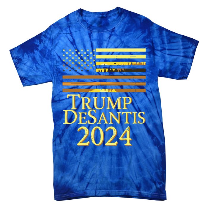 Trump Desantis 2024 American Flag Vintage Distressed Sunset Tie-Dye T-Shirt