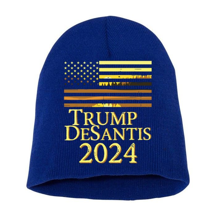 Trump Desantis 2024 American Flag Vintage Distressed Sunset Short Acrylic Beanie