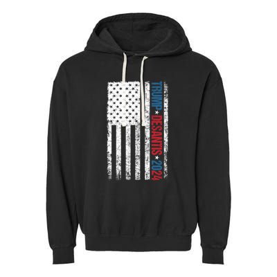 Trump Desantis 2024 American Flag Garment-Dyed Fleece Hoodie