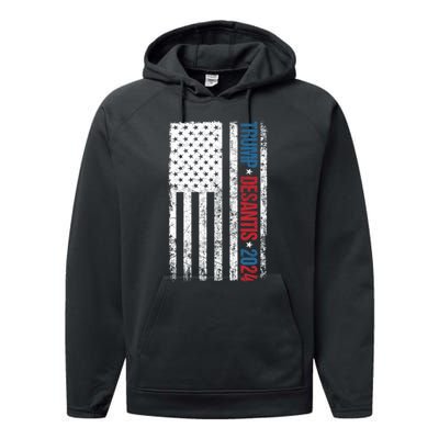 Trump Desantis 2024 American Flag Performance Fleece Hoodie