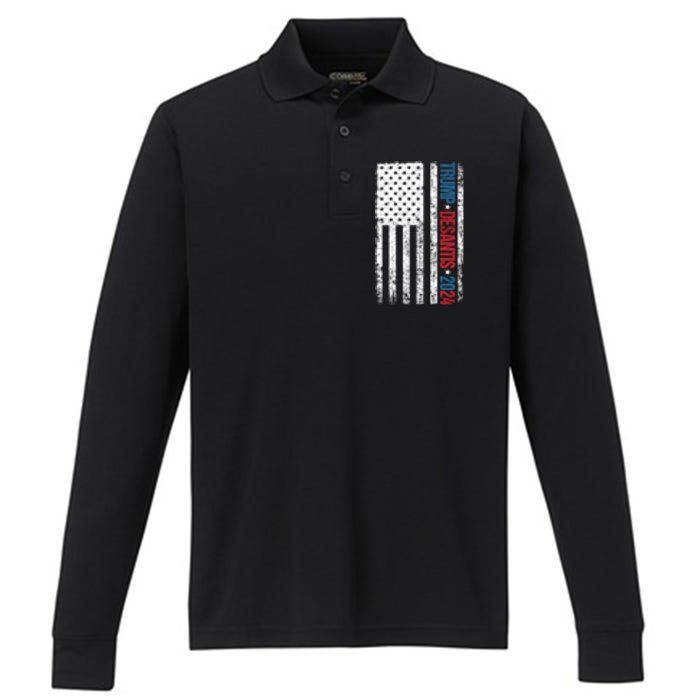 Trump Desantis 2024 American Flag Performance Long Sleeve Polo