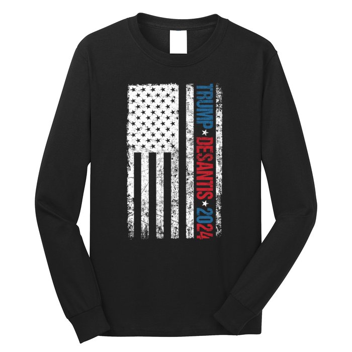 Trump Desantis 2024 American Flag Long Sleeve Shirt