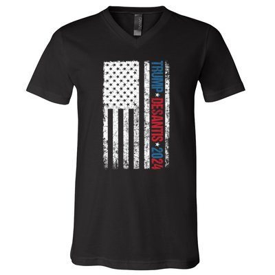 Trump Desantis 2024 American Flag V-Neck T-Shirt