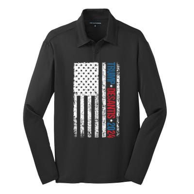 Trump Desantis 2024 American Flag Silk Touch Performance Long Sleeve Polo